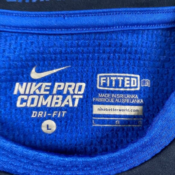 Nike Pro Combat Shirt Men's Large Hyperwarm Shield Fitted Long Sleeve Blue - Picture 6 of 14